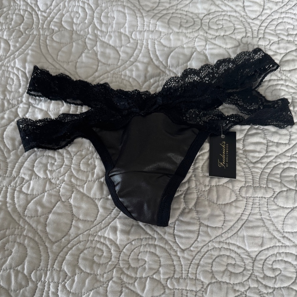 Frederick's of Hollywood “Rylie” Black Lace-Trim Thong